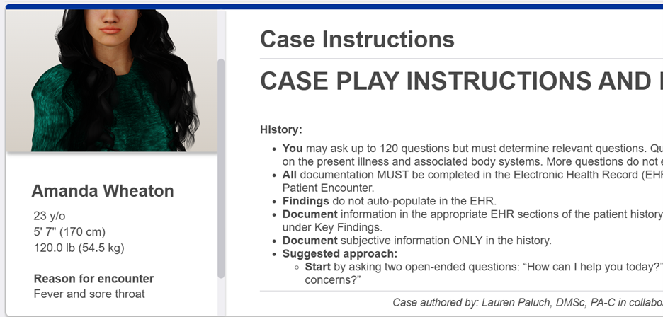 Amanda Wheaton Jenna James 23 y/o 5' 7" (170 cm) 120.0 lb (54.5 kg) Reason for encounter Fever and sore throat