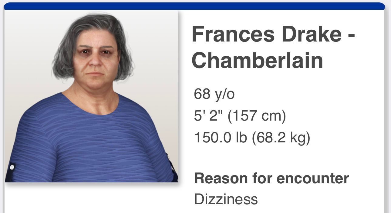 Frances Drake ihuman dizziness history questions physical exam