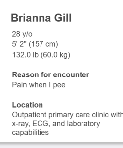 Brianna Gill Pain when I pee 28 y/o 5' 2" (157 cm) 132.0 lb. (60.0 kg)