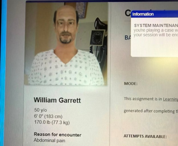 iHuman William Garrett 50 year old abdominal pain answers