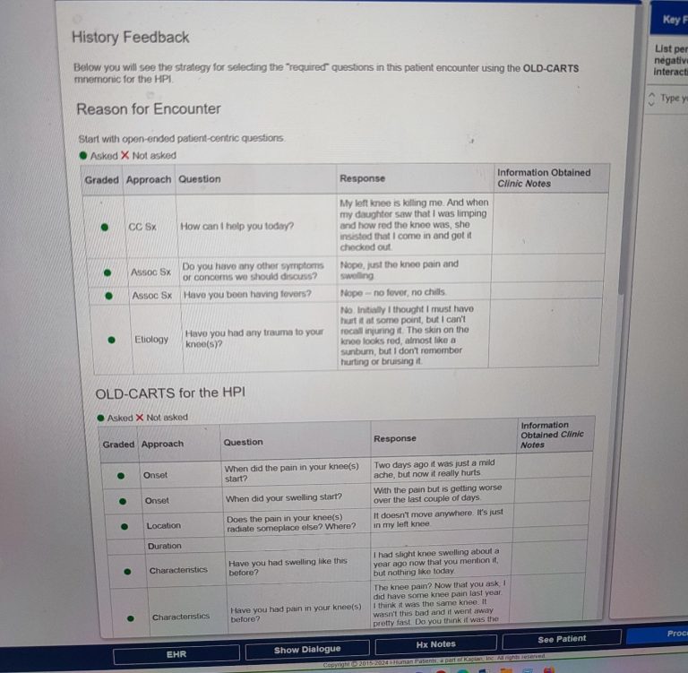 iHuman Chester Wilson acute left knee pain for 2 days answers